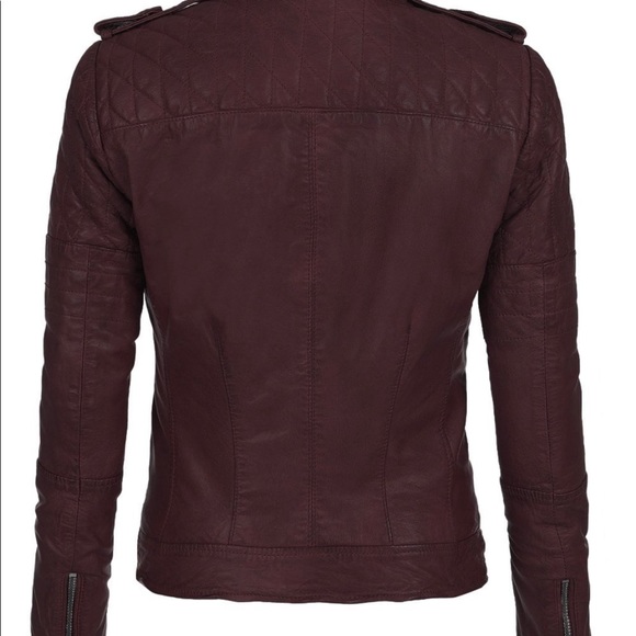 Muubaa Nido Leather Quilted Biker Jacket Deep Red - Picture 11 of 11